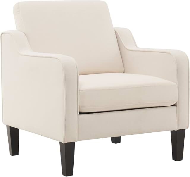 Modern Mid-Century Linen Solid Wood Upholstered Armchair Accent Chair With Soft Cushion