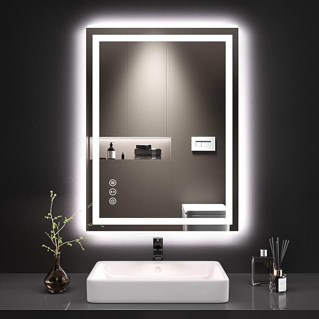 Dokes Frameless Anti-Fog LED Lighted Dimmable Wall Mounted Bathroom Vanity Mirror