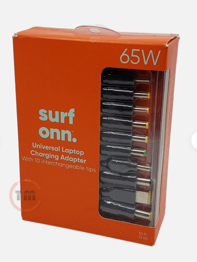 onn. 65W Laptop Charger w/10 Interchangeable Tips  10 ft Power Cord for HP  Dell  Lenovo Laptops