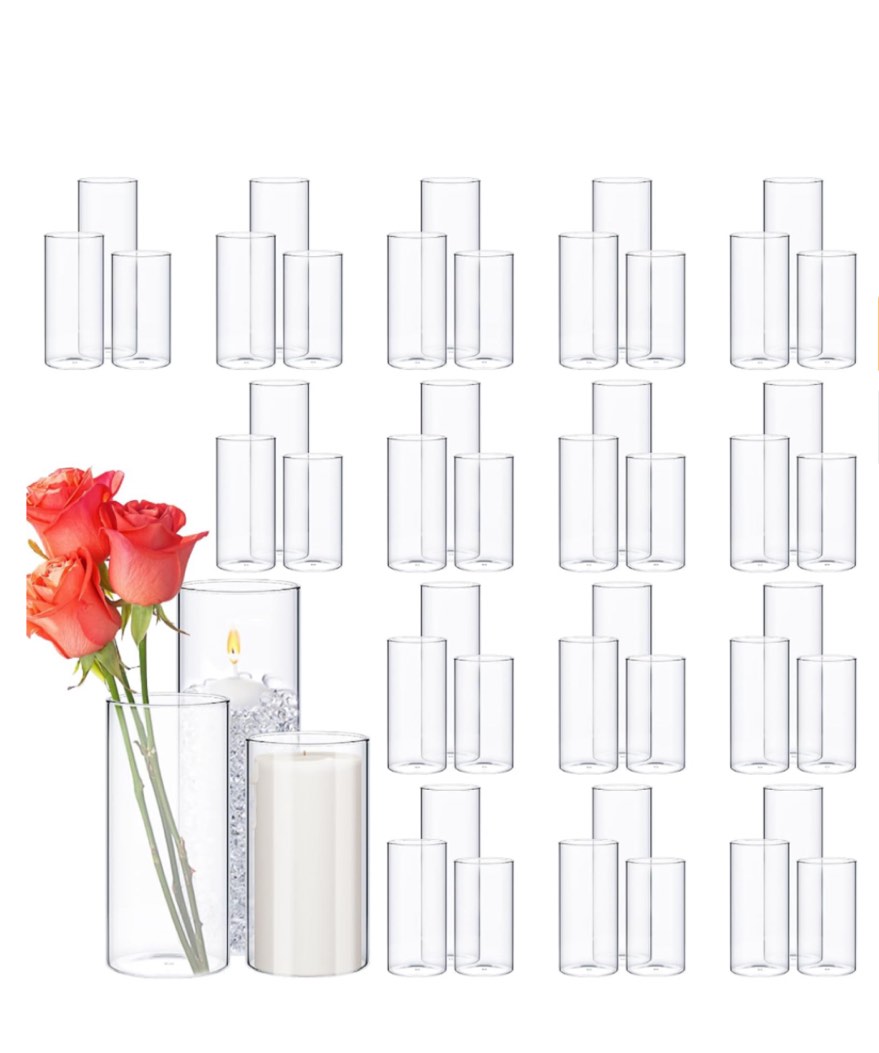 48 Pack Thick Glass Cylinder Vases 4,6,9,12 Inch Tall Clear Flower Vase Hurricane Floating Candle Holder for Table Centerpiece Wedding Home Decor