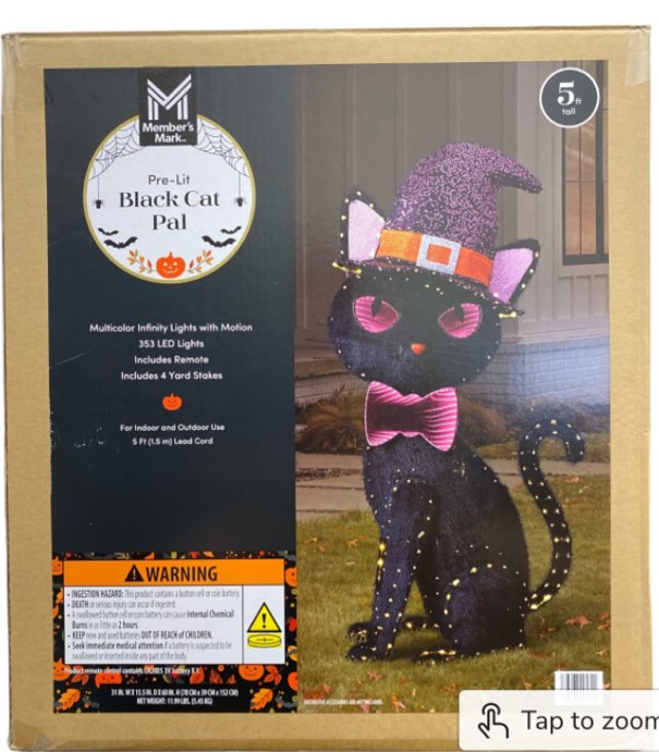 Member's Mark Pre-Lit 353 LED Infinity Mirror Black Cat Pal with Remote, 5'