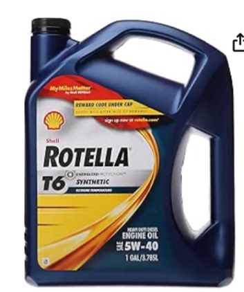 Shell Rotella T6 Full Synthetic 5W-40 Diesel Engine Oil 1 Gallon