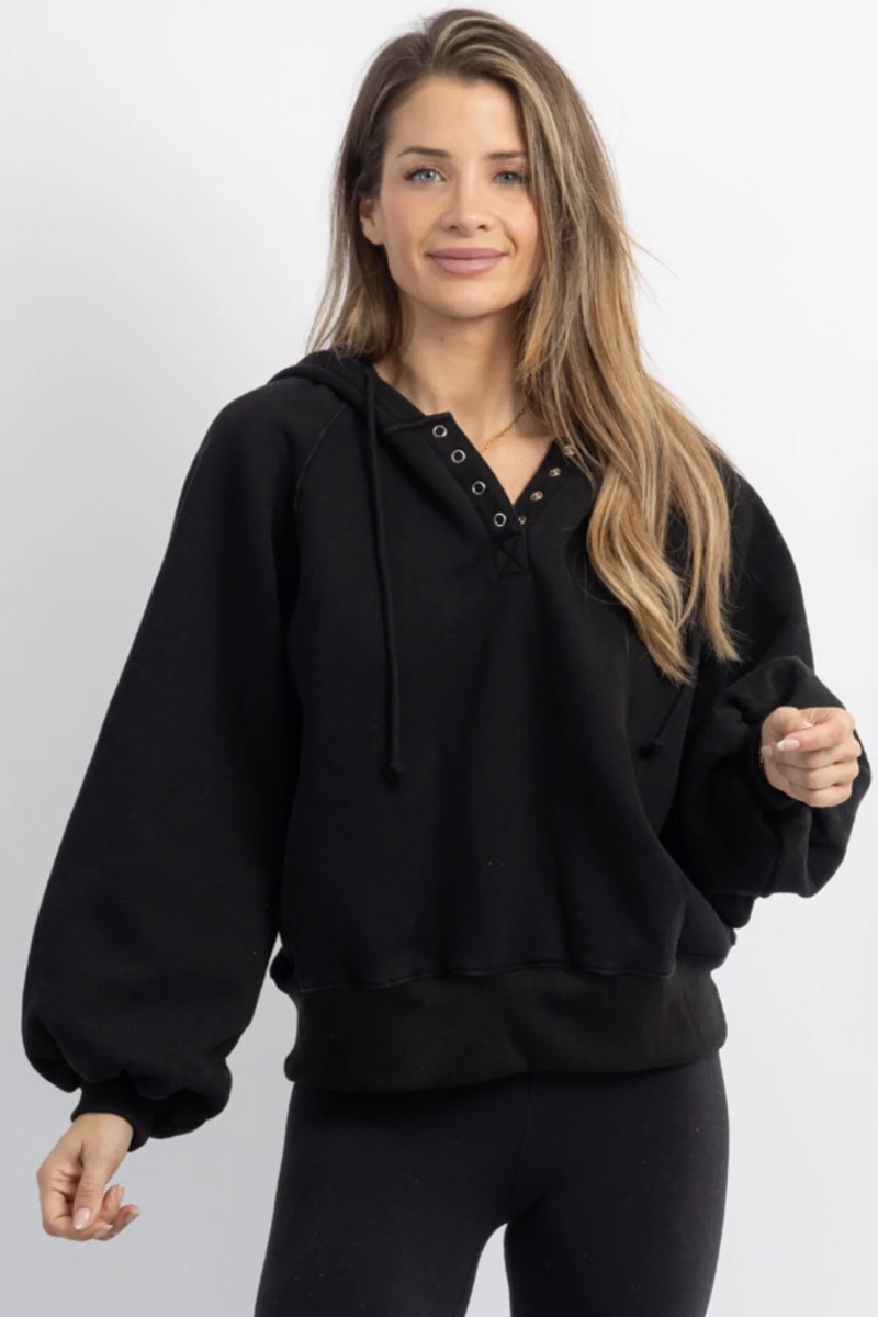 MAYA BLACK SNAP BUTTON HOODIE L