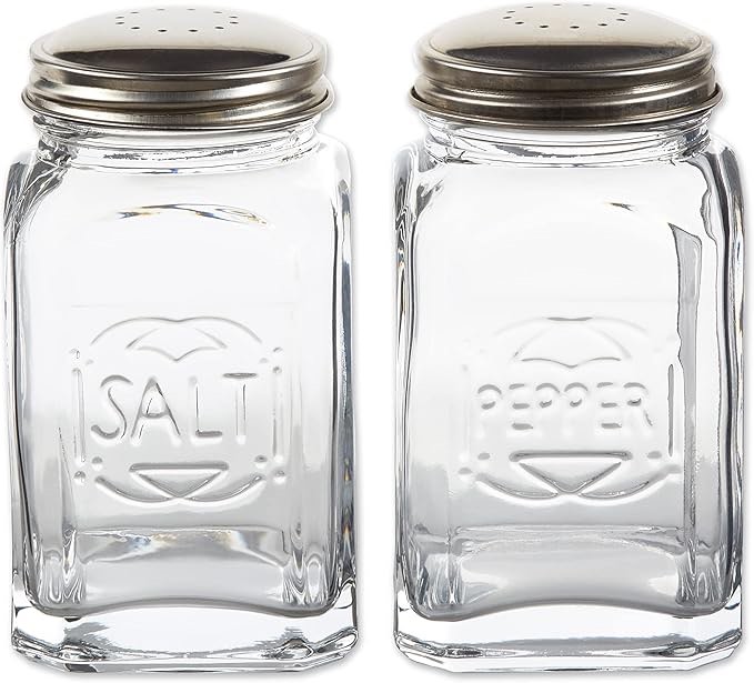 RSVP International Jumbo Retro Glass Salt & Pepper, Screw On Stainless Steel Lid, Each Shaker Holds 8 Ounces, 2.25x2.25x4.3, Clear