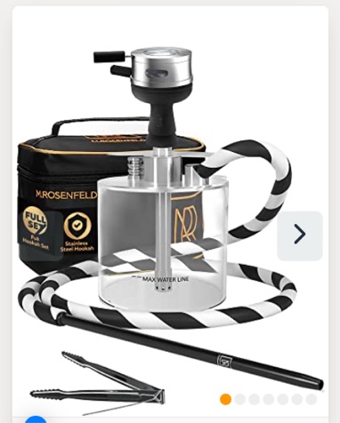 M. ROSENFELD - Mini Shisha To Go with Bag and Premium Accessories [Shisha Head Set with HMD Smokebox + Hose + Mouthpiece] Stainless Steel Immersion Tube Diffuser & Acrylic Small Bowl