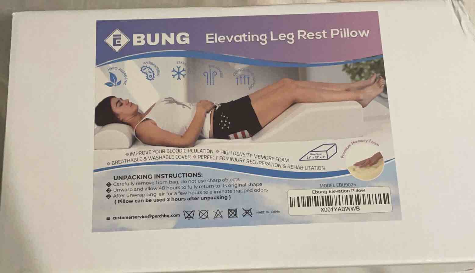 Bung Elevating leg rest pillow sealed box Washable Cover, Memory Foam