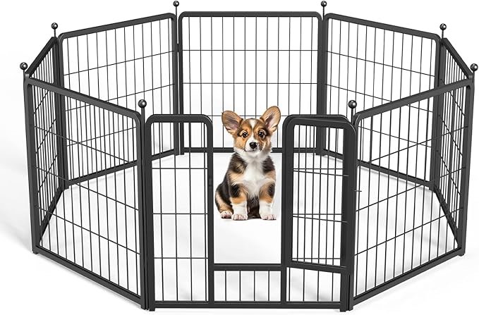 YSSOA Dog Playpen Indoor, Puppy Playpen Indoor Outdoor for Yard, Camping, RV, 24" Height 8 Panels Heavy Duty Dog Pen for Puppies/Small Dogs, Black