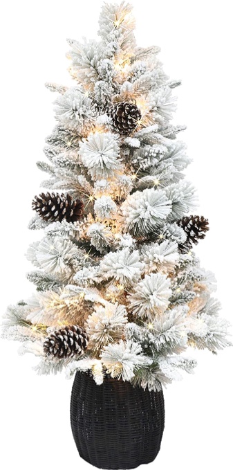 Puleo International 3.5 ft Pre-Lit Flocked Artificial Christmas Tree, Green