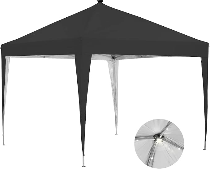 10 x 10 ft Pop-Up Canopy Tent Solar Power Led Light Portable Tailgating Party Tents Black