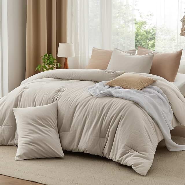 Bedsure California King Comforter Set - Linen Comforter California King Size, Soft Bedding for All Seasons, Cationic Dyed Bedding Set, 3 Pieces, 1 Comforter (104"x96") and 2 Pillow Shams (20"x36"+2") California King 12 - Linen