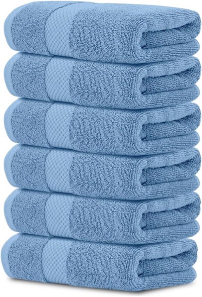 White Classic Luxury Hand Towels | Cotton Hotel spa Bathroom Towel | 16x30 | 6 Pack | Silver blue 