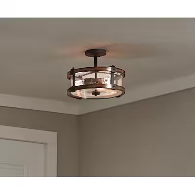 Kichler Barrington 3-Light 14-in Distressed Black Semi Flush Mount Light