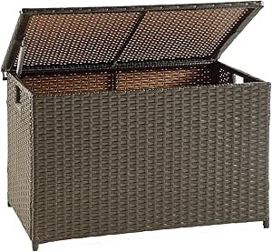 MOORLITER Wicker Storage Trunk, 42.3 Gallon (160L) Large Wicker Basket with Lid, Wicker Trunk with Safety Hinge, Handwoven Wicker Chest, Support 200 lbs, for Bedroom, 30L x 17W x 18H”, Brown