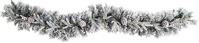 Nearly Natural 6ft. Frosted Artificial Christmas Garland with Pinecones and 50 Warm White LED Lights