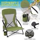 1 Pcs Portable Folding Beach Chair for Adults Lightweight Sand Chair Mesh Back Camping Chair Low Seat Lawn Chair with Cup Holder & Carry Bag for Outdoor Sand Lawn Travel Picnic Festival Concert