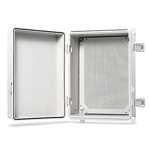 QILIPSU Hinged Cover Stainless Steel Latch 410x310x180mm Junction Box with Mounting Plate, Universal IP67 Project Box Waterproof DIY Electrical Enclosure, ABS Plastic Grey (16.1"x12.2"x7.1")