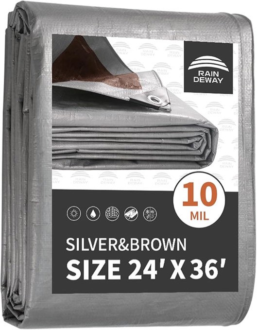 Tarps Heavy Duty Waterproof 24x36 Feet, 10Mil Multipurpose Large Tarp Cover with Metal Grommets and Reinforced Edges, Silver/Brown Tarp by RAINDEWAY