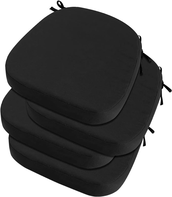 idee-home Outdoor Chair Cushions Set of 4, Thick 19" x 19" x 3" Outdoor Cushions Patio Furniture with Ties, Waterproof Patio Chair Pads Seat Dining Chair Cushions Black