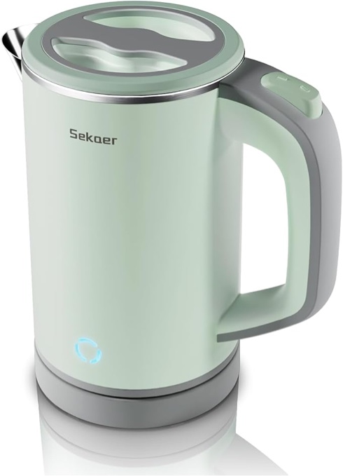 Sekaer Small Electric Tea Kettle Stainless Steel 0.8L Portable Travel Hot Water Boiler, Mini Electric Coffee Kettle with Auto Shut-Off & Boil Dry Protection, Cordless Base & LED Indicator