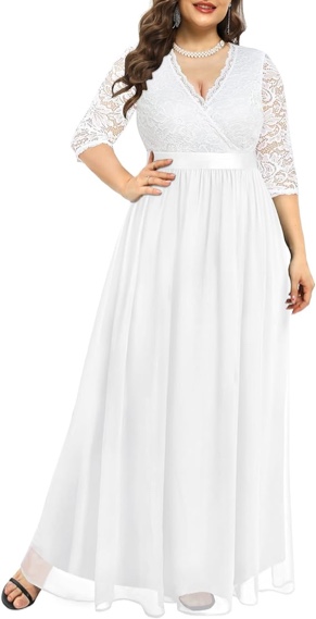 Daisyarer Fashion Wedding Dresses for Bride Plus Size - Formal Evening Gown Wrap Neck Lace Chiffon Long Dress Size XL Similar)