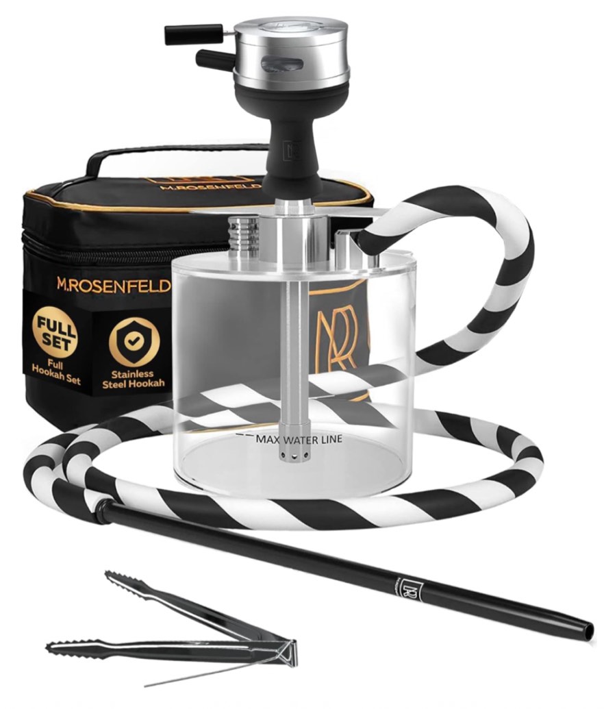 M. ROSENFELD Complete Stainless Steel and Acrylic Shisha Kit - Portable Lightweight and Stable Water Shisha - Hookah Set - Portable Hookah Set