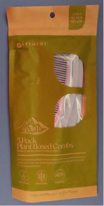 N Element 5 Pack Plant Based Combs Made of wheat straw Package, Light Blue