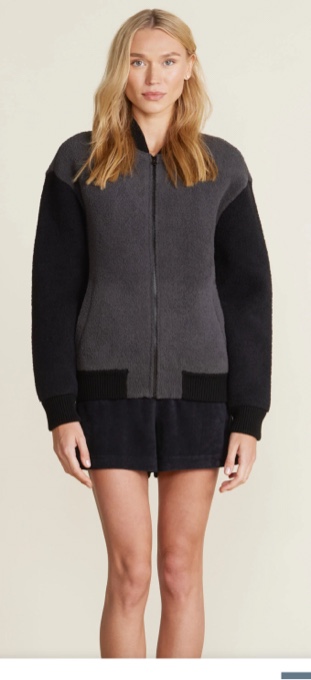 Barefoot Dreams Women's CozyChic Malibu Varsity Jacket Size 01 Carbon Black 