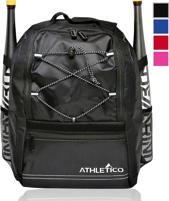 similar, Athletico Youth Baseball Bag - Bat Backpack for Baseball, T-Ball & Softball Equipment & Gear | Holds Bat, Helmet, Glove | Fence Hook (Black)