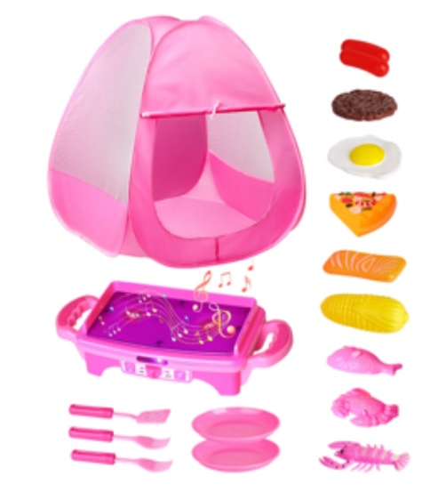 Tecboss Baby Play House, 17-Piece Camping Pop-Up Play Tent with LED Music Kitchen Set