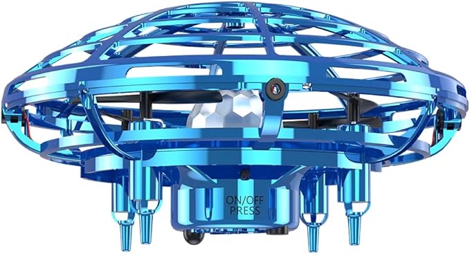 OMOTIYA Mini UFO Drone for Kids, Flying Toy Hand Controlled Drones for Home Game, Easily Indoor Outdoor Playing with Colorful Lights, Blue