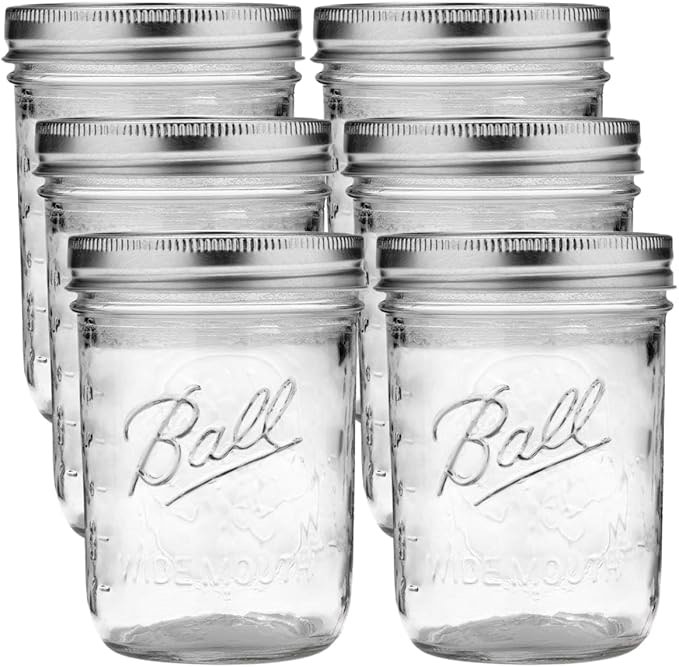 Ball Jar with Lid and Band - Pick Your Size and Color (Clear, Wide Mouth Pint - 16 oz.) Pack Of 6