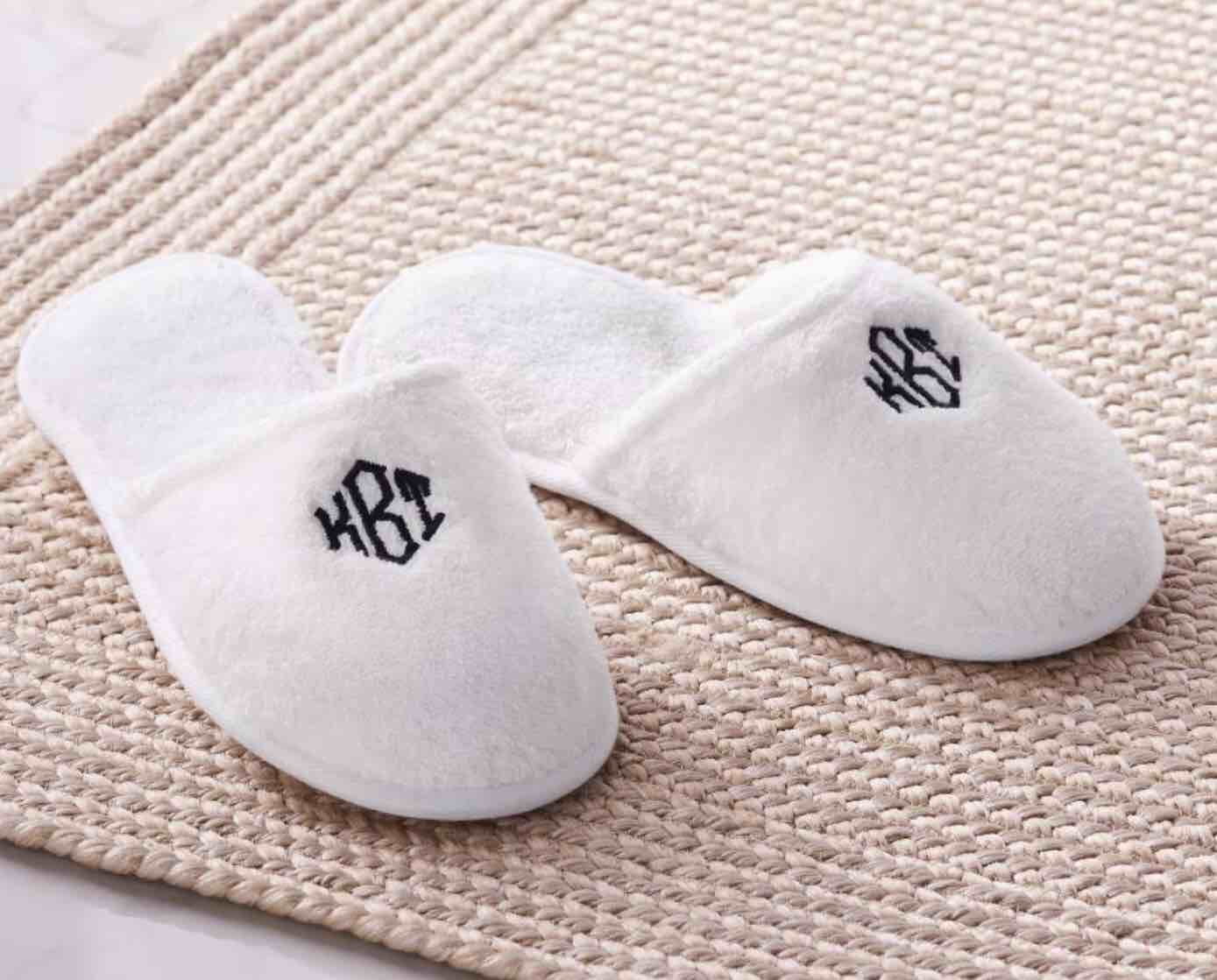 The Monogrammed Genuine Turkish Cotton Luxury Slippers SIZE M (WHITE)