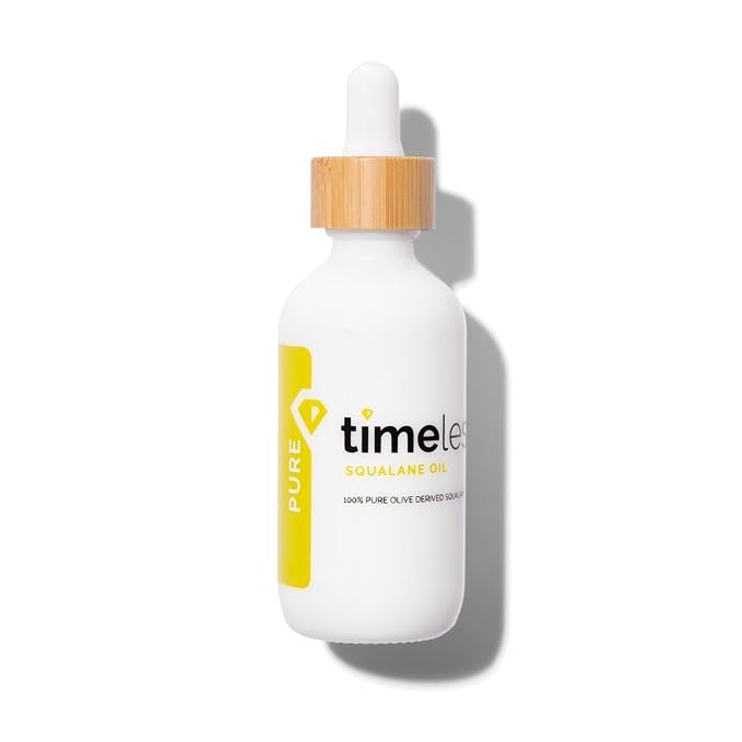 EXP 09/2027 Timeless Skin Care Squalane Oil 100% Pure - 2 Fl Oz - Lightweight, Plant-Based Dry Oil - Improves Skin Elasticity & Radiance - Regulates Oil Production - All Skin Types, Including Acne-Prone Skin (PACK OF 2)