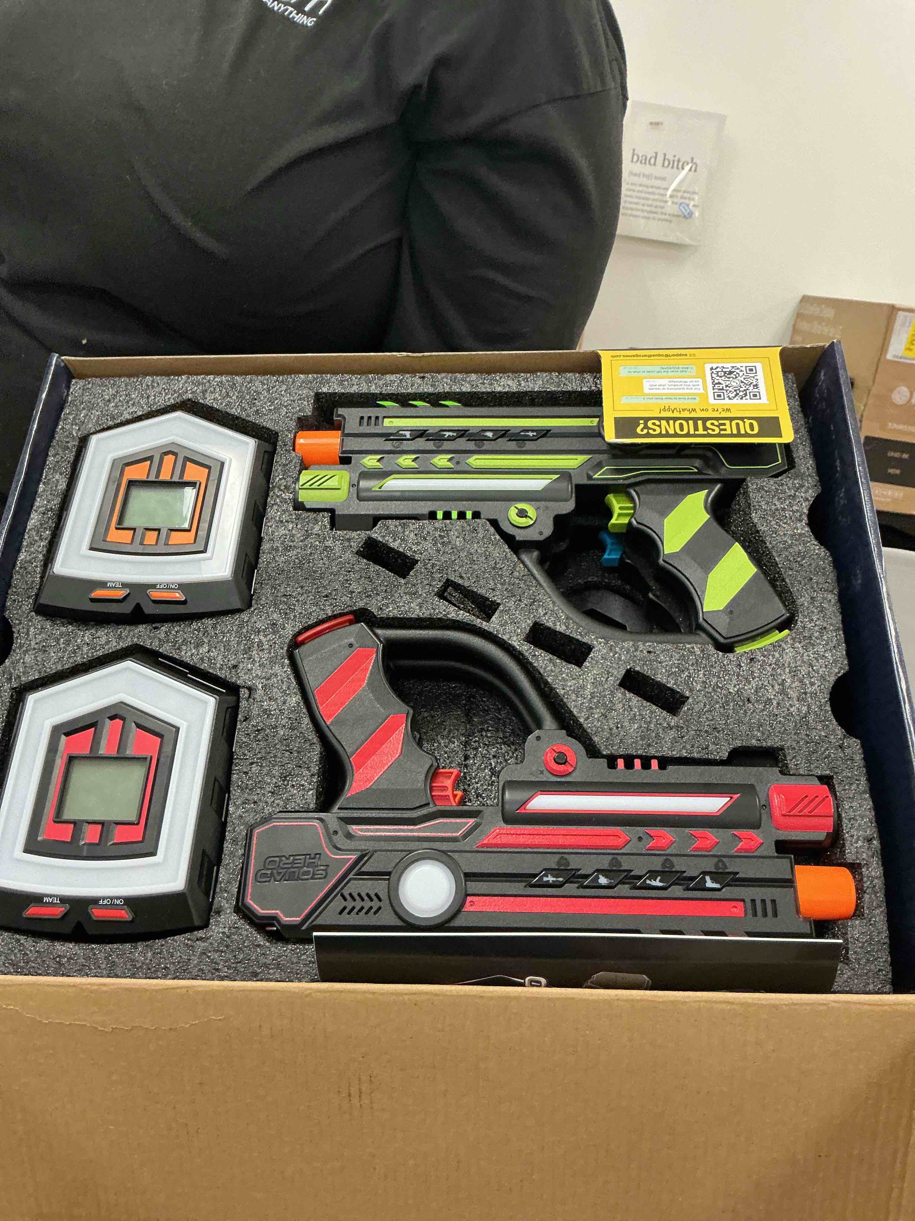 Condition photo showing New/Like New for squad hero rechargeable laser tag 2.0 blaster with 360 sensors innovative lcds herosync 4 set - gifts for teens and adults boys & girls ages 8-12 - cool group activity family fun