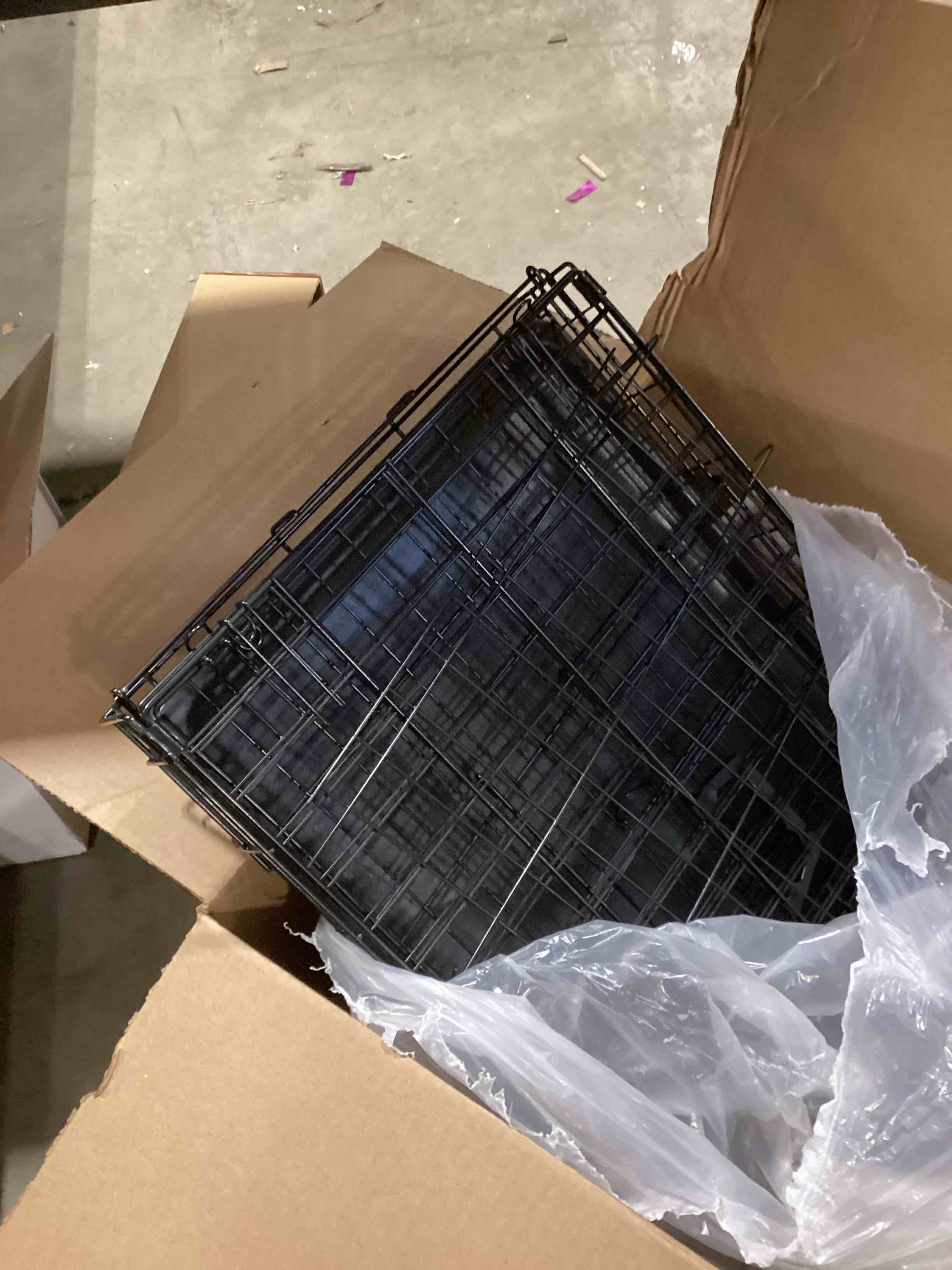 Condition photo showing As Is for FDW 30 inch Dog Crate Dog Kennel Cage with Double Door Folding Metal Wire Dog Cage with Removable Tray&Divider Panel,Pet Crate for Medium Dogs,Black Black 30 Inch Double Door