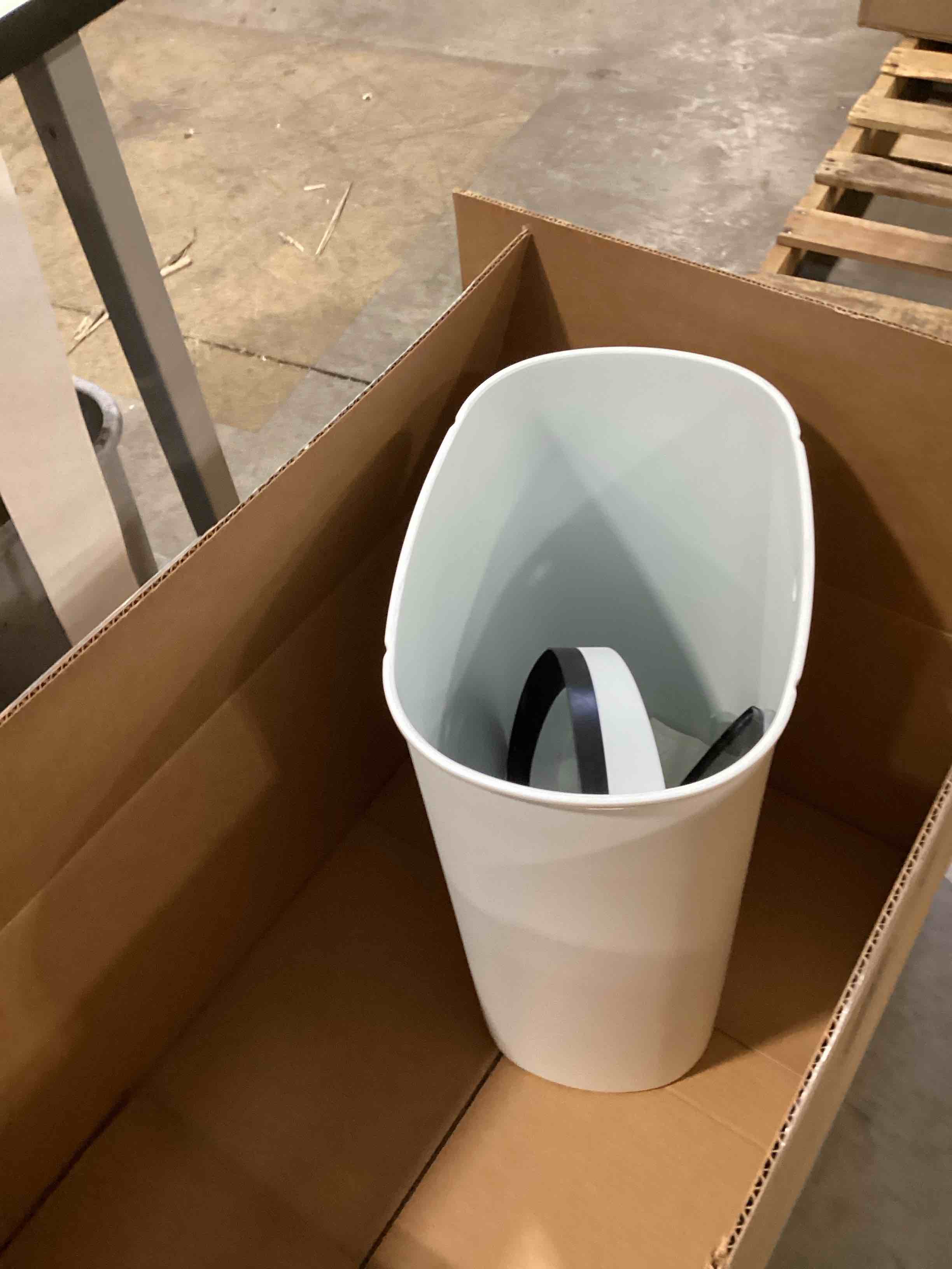 Condition photo showing Good Condition for BestOffice | 13 Gallon Plastic Trash Can with Lid | White | Automatic Touchless Garbage Can | Odor Control | Modern Oval Design | Easy to Clean | Fits Any Kitchen, Bathroom, Office or Home Plastic White