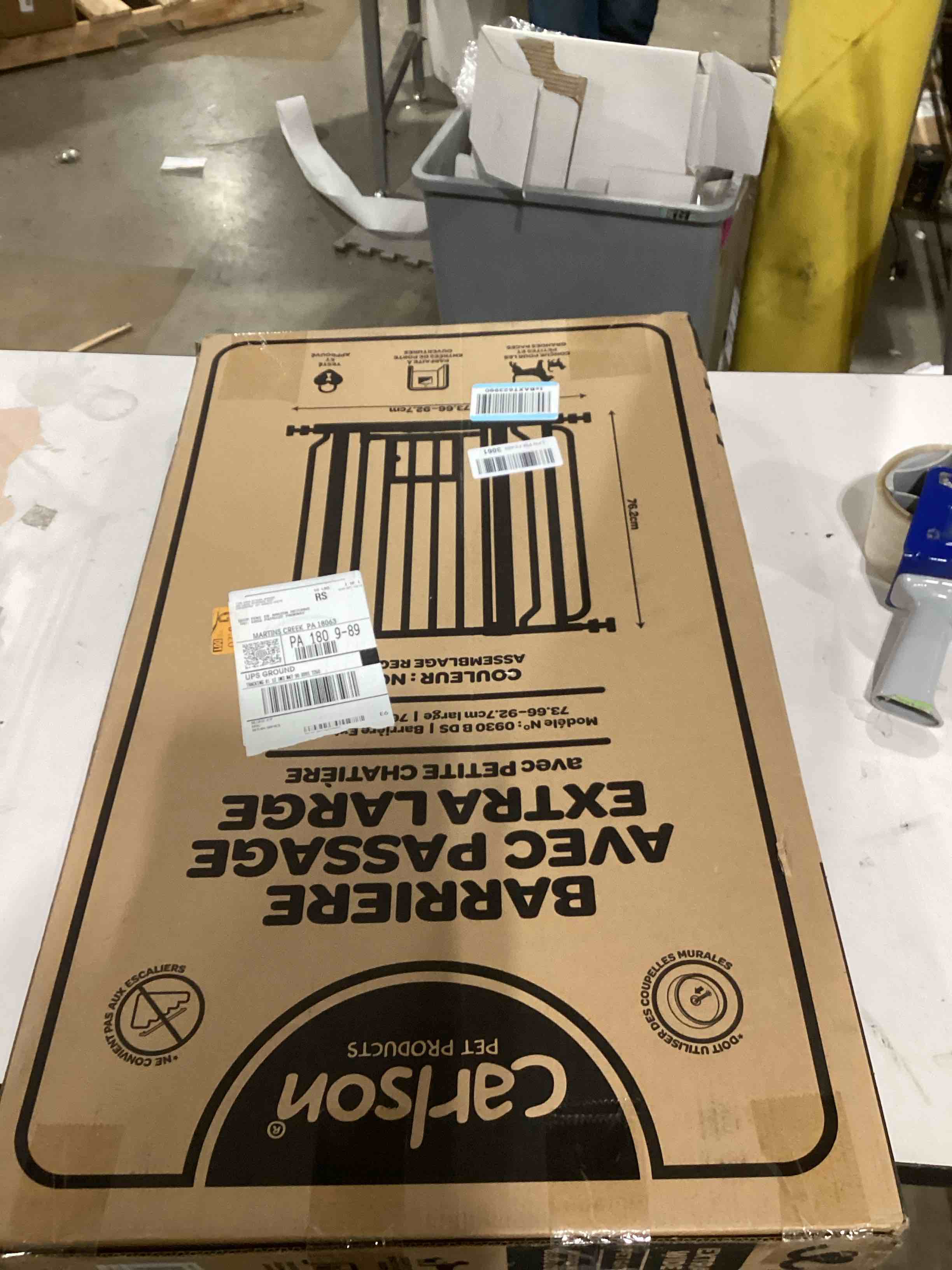 Condition photo showing Good Condition for Carlson Extra Wide Walk Through Pet Gate with Small Pet Door, Includes 4-Inch Extension Kit, Pressure Mount Kit and Wall Mount Kit, Black