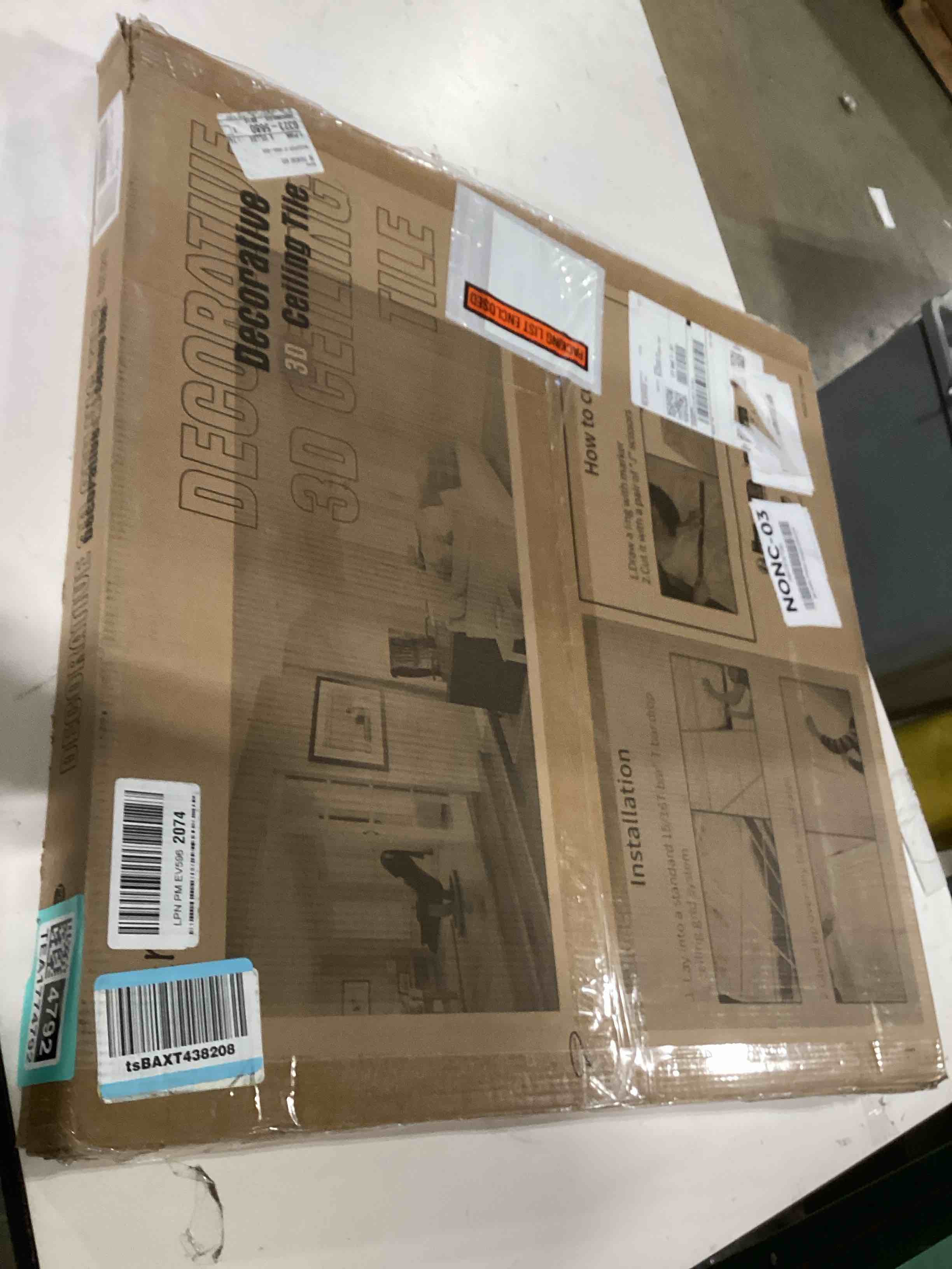 Condition photo showing Good Condition for Art3d 12-Pack Drop Ceiling Tiles 2x2 FT, PVC 3D Textured Panels for Interior Wall Decor Living Room Bedroom Office, 24x24 Inch, White 24"x24" White 12