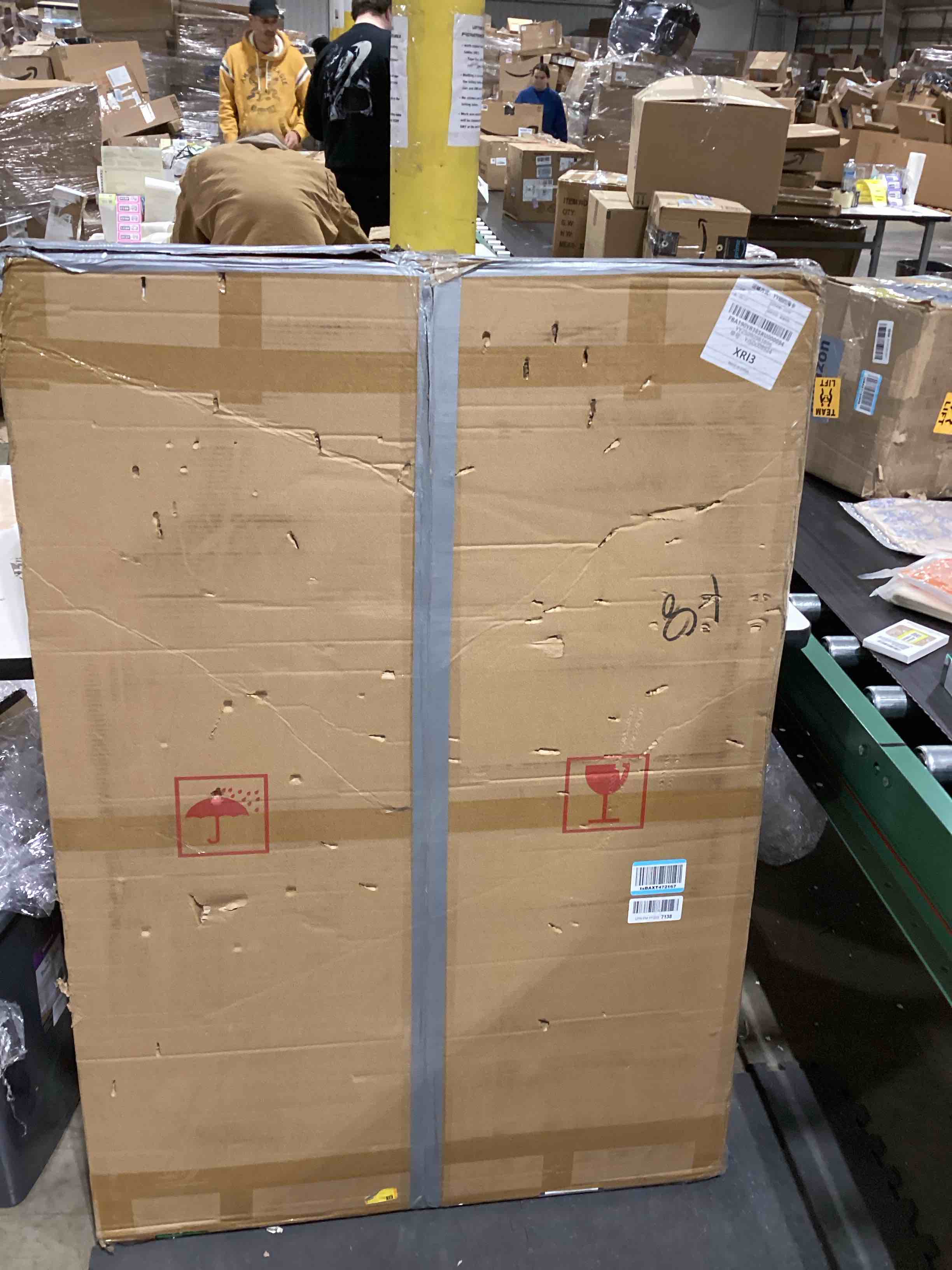 Condition photo showing Good Condition for Chende Large Gold Mirror with Arched Top, 47" x 32" Modern Living Mirror for Wall, Modern Decorative Mirror with Wooden Frame for Entryway, Fireplace, Dining Room Gold 32"L x 47"W