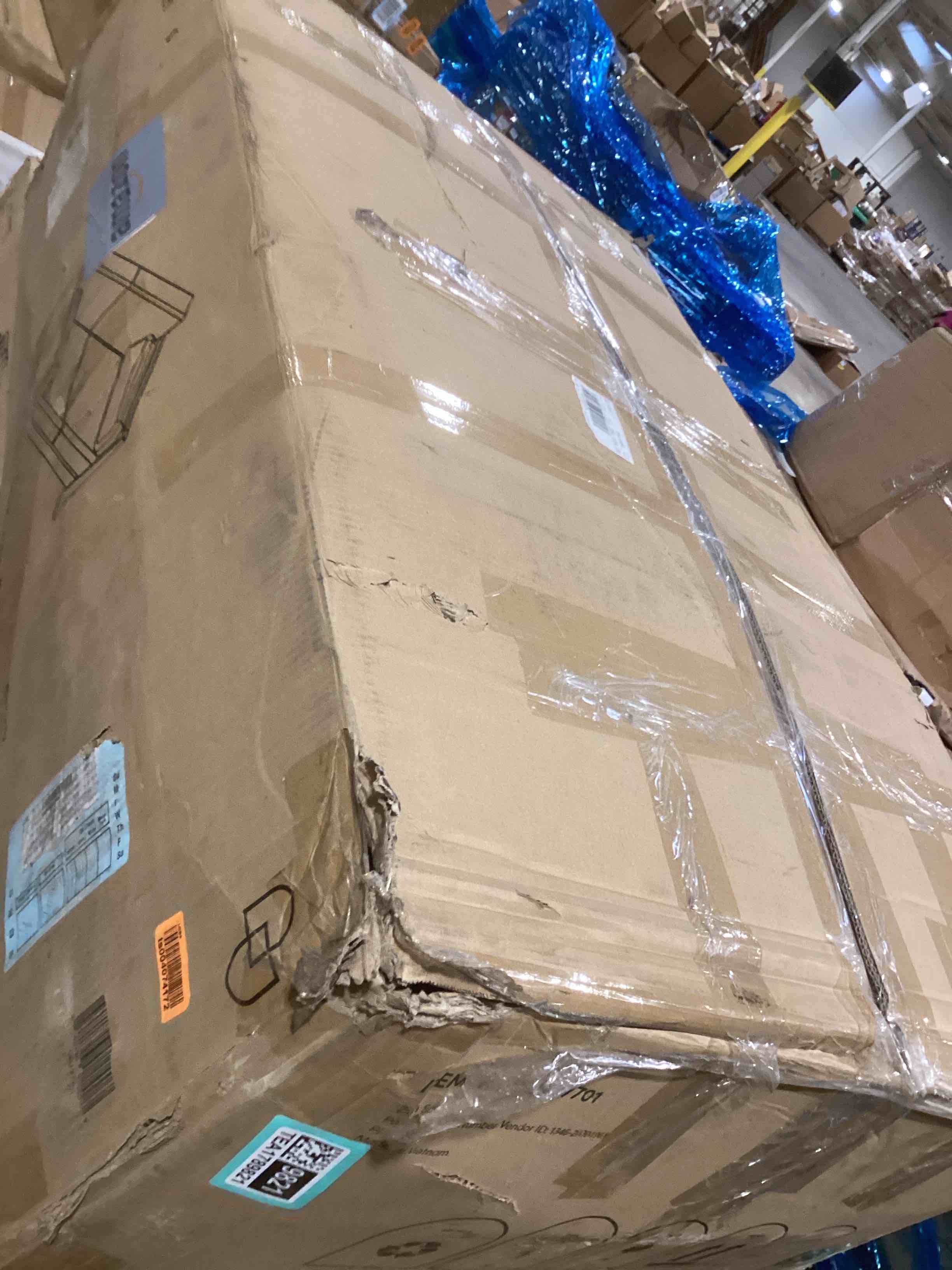 Condition photo showing As Is for Nathan James Modern Farmhouse Upholstered Sofa Beige/Light Brown