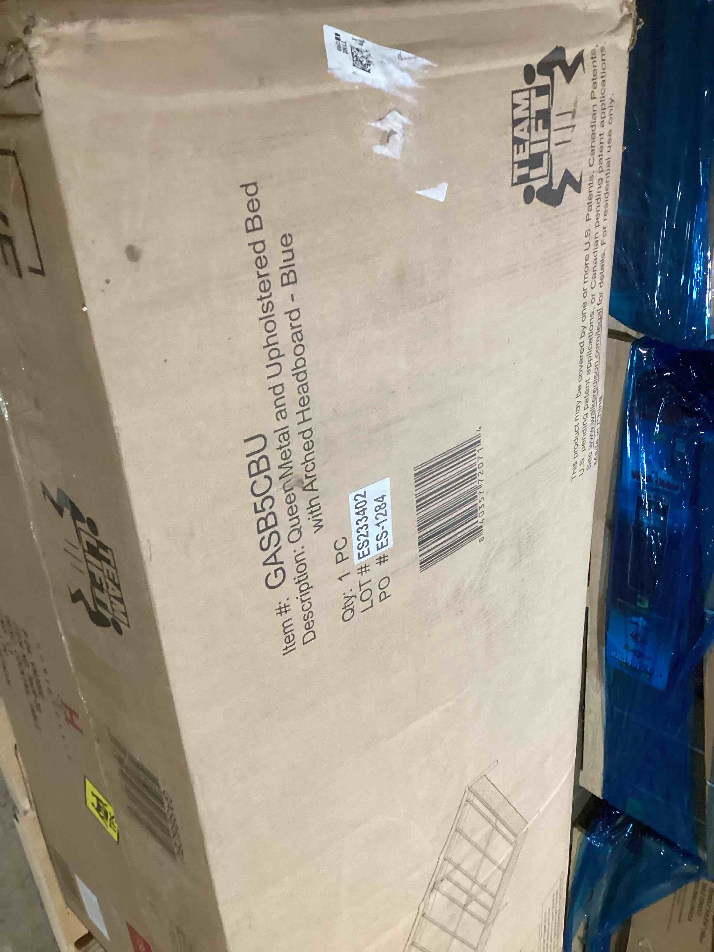 Condition photo showing Good Condition for INCOMPLETE..Walker Edison Queen Modern Curved Upholstered-Headboard Bed, Queen Size, Blue