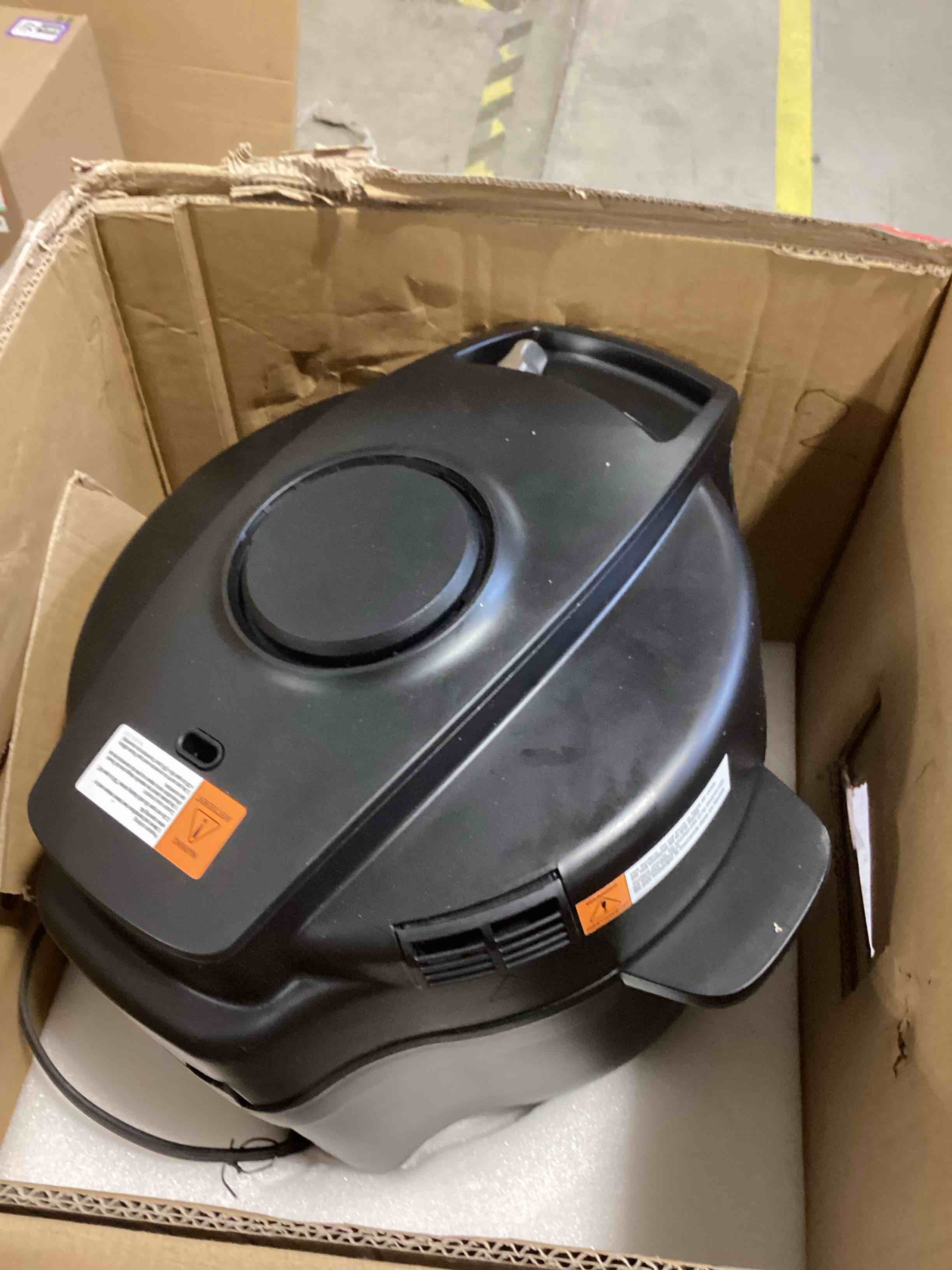Condition photo showing As Is for midea 12-in-1 electric pressure cooker, 6 quarts, 12 presets, multi-functional programmable slow cooker, rice cooker, steamer, sauté pan, yogurt maker, and more, stainless steel