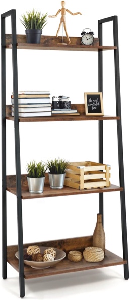 CAPHAUS 4 Tier Ladder Bookshelf, 24 Inch Width Free Standing Shelf, Bookcase Shelf Storage Rack Organizer, Industrial Book Shelves for Home Office, Living Room, Kitchen, Black Wooden Shelves