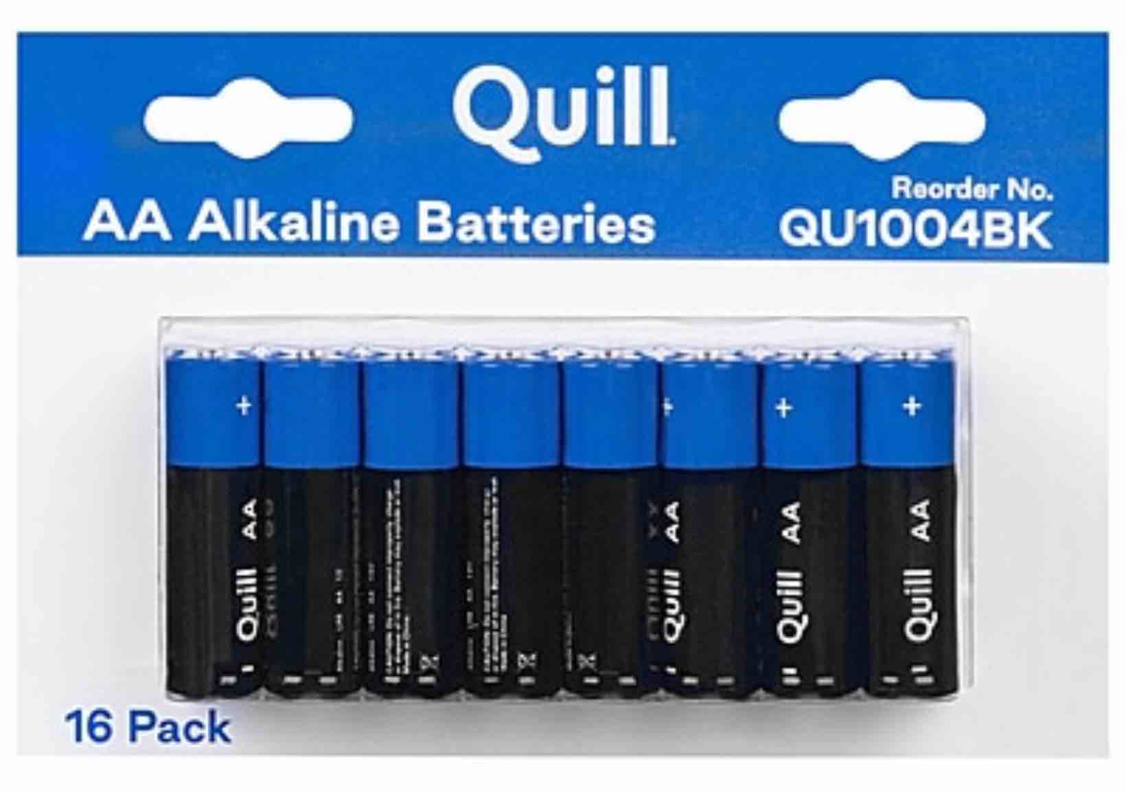Quill Alkaline Batteries AA, 16/Pack (QU1004BK)