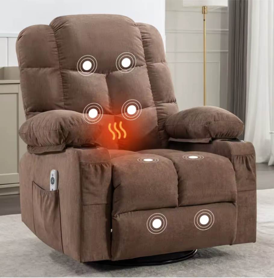 Massage Rocker Recliner Chair for Adults Oversized with 2 Cup Holders, USB Charge Port Soft Features A Manual Massage and Heat