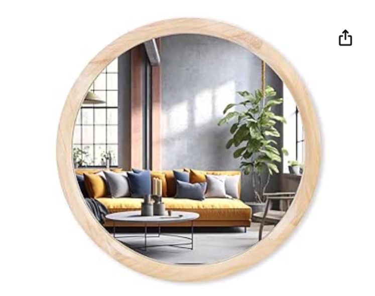 MAGFLERUM 17 Inch Wall Mirror, Round Wood Mirror, Small Circle Mirror, Nursery Mirror, Boho Mirror, Wall Decor for Bedroom, Living Room, Hallway (Nature)