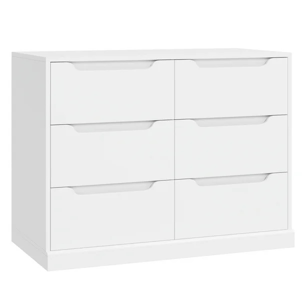 42.5'' W 6 Drawer Dresser, Modern Handless Wood Storage Cabinet for Bedroom Living Room, White