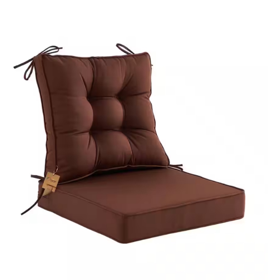 Outdoor Deep Seat Cushions Set With Tie, Extra Thick Seat:24"Lx24"Wx4"H, Tufted Low Back 22"Lx24"Wx6"H, Dark Brown