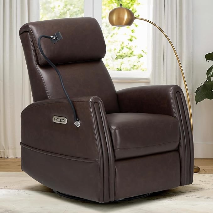 Recliner Chair with Built-in Charging Ports for Living Room, Apartment, Home, Chocolate