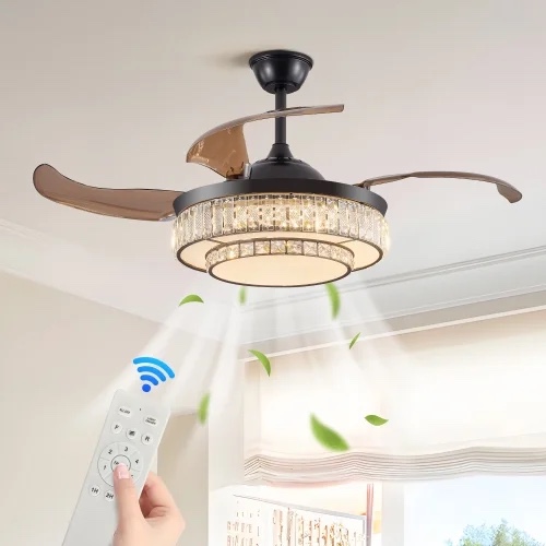 Contemporary LED Retractable Ceiling Fan with Light and Remote Control